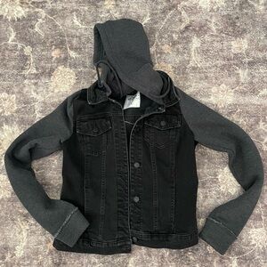 Hollister Kids Black Denim Jacket with Gray Hoodie w/ I am Sloth Artwork